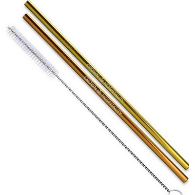2 Piece Reusable Straight Stainless Steel Straw with Cleaning Brush