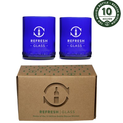 12oz Refresh Glass 2 pack of cobalt glass (rescued wild tonic bottle)