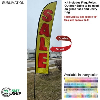 72 Hr Fast Ship - 15' Large Feather Flag Kit, Full Color Graphics Double Sided, Spike and Bag