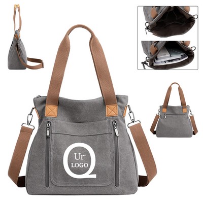 16oz Multi-Pocket Canvas Tote Bag w/ Adjustable Strap