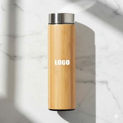 500Ml Bamboo Stainless Steel Cups Mug W/ Silver Lid