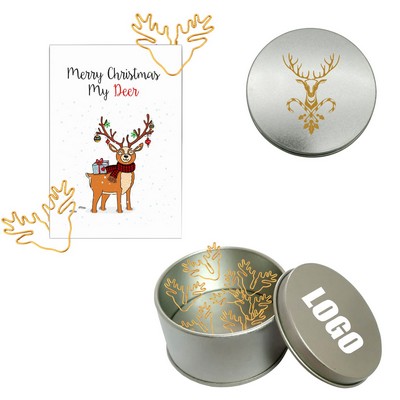 Reindeer Shaped Paper Clips In Tin Box