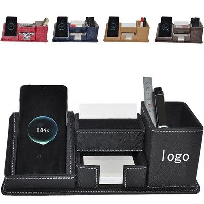 Wireless Charging Leather Desktop Storage Box
