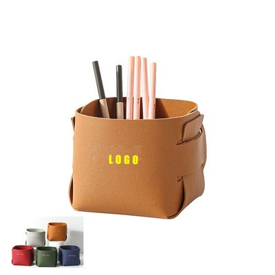 PU Leather Foldable Pen Holder Desk Organizer