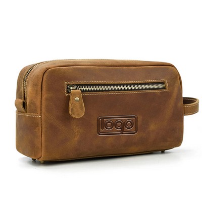 Toilet Genuine Leather Large Capacity Storage Bag