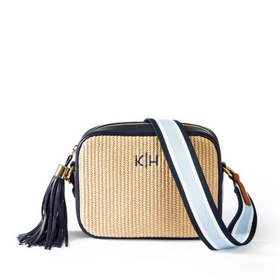 Contrast Stitching Straw Crossbody Bag Color-Block Woven Shoulder Bag Minimalist