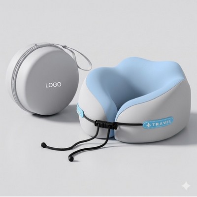 Memory Foam U-Shaped Travel Pillow with Portable Storage Box Ergonomic Neck Support for Airplane