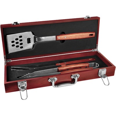 3-Piece Rosewood Finish BBQ Tool Set in Presentation Case