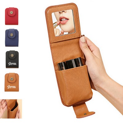 Compact PU Makeup Pouch with Mirror and Secure Lock