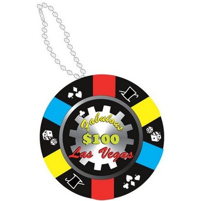 Las Vegas $100 Poker Chip Promotional Key Chain w/ Black Back (4 Square Inch)