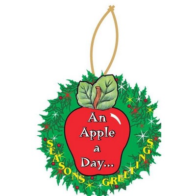 Apple w/ Daily Apple Slogan Wreath Ornament w/ Mirrored Back (8 Square Inch)