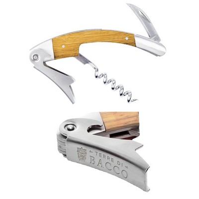 Curved Stainless Steel Corkscrew w/Bamboo Inset