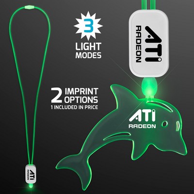 Neon Look Green Light Up Lanyard Necklace with Acrylic Dolphin Pendant - PRINTED