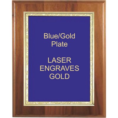 Walnut Step-Edge 7" x 9" Plaque - W/ 5" x 7" Blue/Gold Florentine Plate