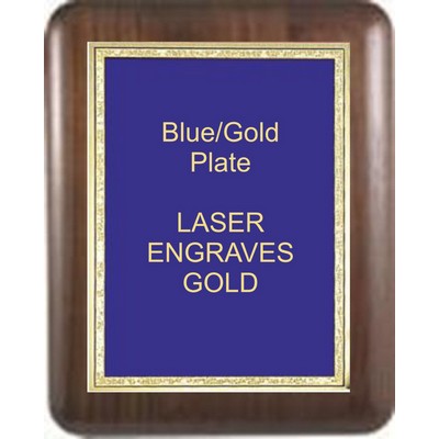 Walnut Elliptical Edge Round Corner 9" x 12" Plaque - W/ 7" x 10" Blue/Gold Florentine Plate