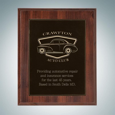 High Gloss Cherrywood Plaque w/ Black & Gold Leather Plate (Small)