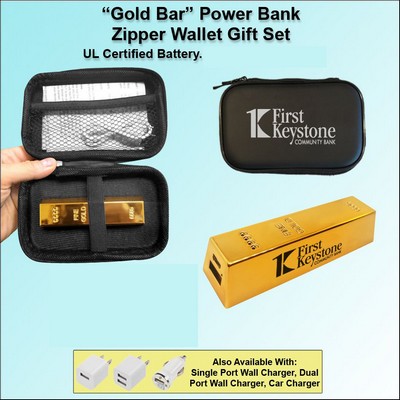 "Gold Bar" Power Bank Zipper Wallet Gift Set 2800 mAh