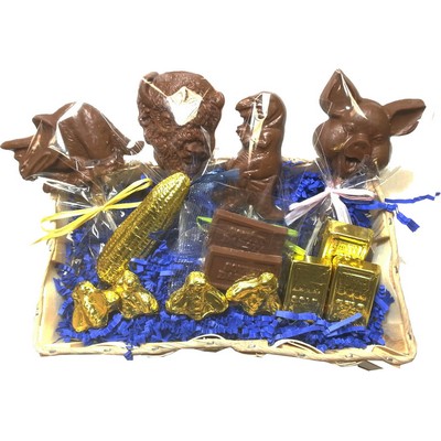 Large South Dakota State Shaped Wooden Gift Basket