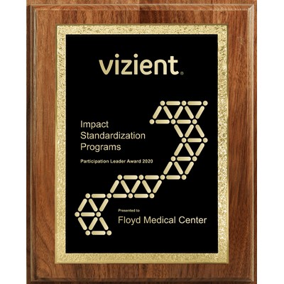 7" x 9" Genuine Walnut Step-Edge Plaque w/ Gold Laser Engraved Florentine Plate
