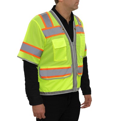 Reflective Apparel™ Hi-Vis Surveyor Mesh Safety Vest: Multi-Pocket w/Contrast Trim
