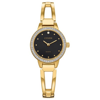 Citizen® Ladies' Quartz Gold-Tone Crystal Bangle Watch w/Black Dial