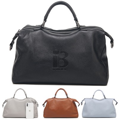 Genuine Leather Zipper Crossbody Tote Bag