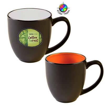 14 Oz. Vitrified Two-Tone Hilo Matte Black out / Orange in Bistro Mug - Dishwasher Safe - Full Color