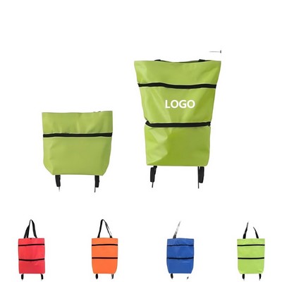 2-in-1 Collapsible Oxford Rolling Grocery Tote with Retractable Wheels