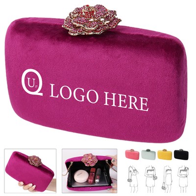 Glittering Velvet Flower Evening Clutch Bag