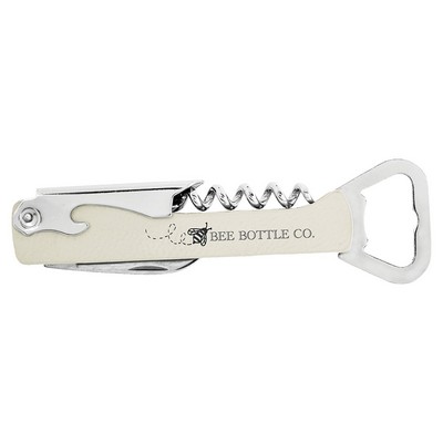 Corkscrew Wine Bottle Opener, White Faux Leather