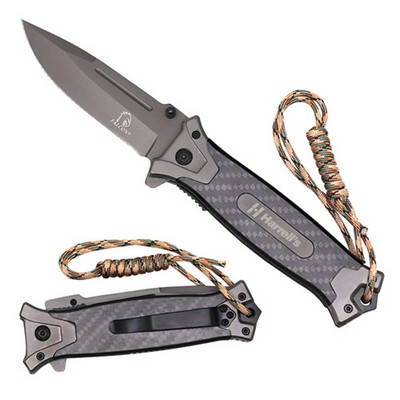 Premium Carbon Fiber Handle Pocket Knife with Paracord Strap
