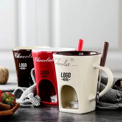 Melt Chocolate Ceramic Pot with Candle & Fork Fondue Mug