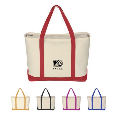 12oz Cotton Canvas Shopping Boat Tote Bag W/ Zipper