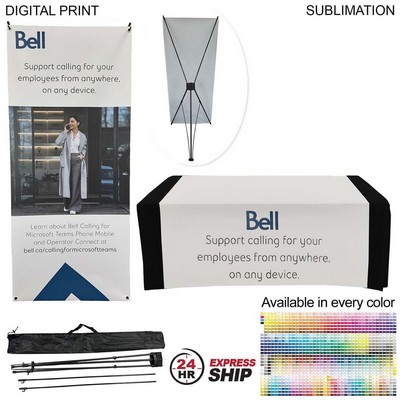24Hr Express - Trade Show Package, Tripod Banner with Graphic + Sublimated Tablerunner