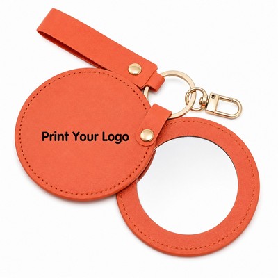 Custom PU Leather Round Pocket Mirror Keychain with Logo