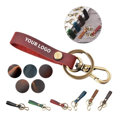 Genuine Leather Keychain with Sturdy Ring Swivel Hook Vintage Finish