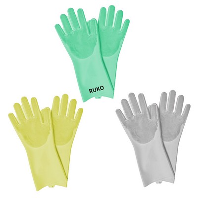 Multi-Functional Silicone Cleaning Gloves with Bristle Scrubber