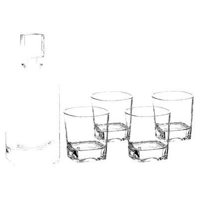 Polar Camel 810 mL Rectangle Glass Decanter Set with Four 8 oz. Rocks Glasses