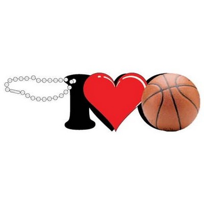 I Love Basketball Promotional Key Chain w/ Black Back (3 Square Inch)