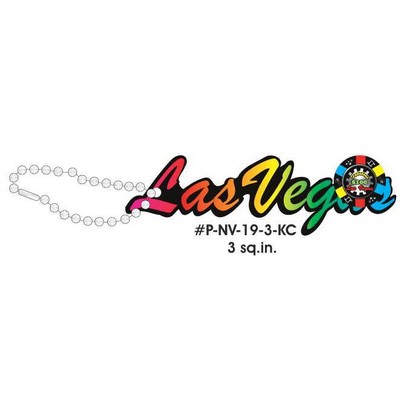 Las Vegas w/ Poker Chip Promotional Key Chain w/ Black Back (3 Square Inch)