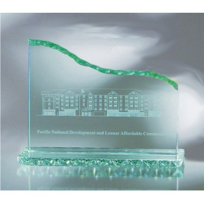 Jade Glass Horizontal Wave Award w/Pearl Edge (8"x7")