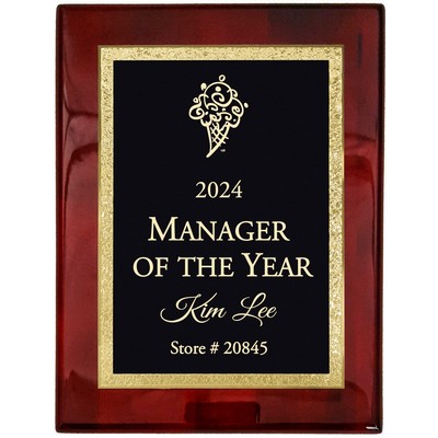 6" x 8" Rosewood Piano Finish Plaque w/ Gold Laser Engraved Florentine Plate
