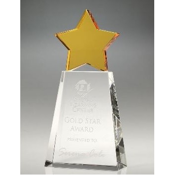Small Optical Crystal Golden Star on Clear Base Award