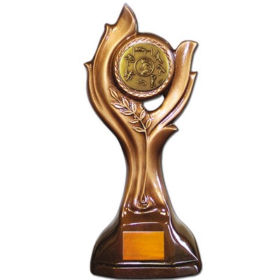 Stock 12" Victory Trophy With 2" Track & Field Female Coin and Engraving Plate