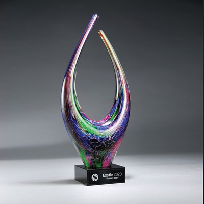 Bold Artistic Glass on Black Glass Base with Black Lasered Plate