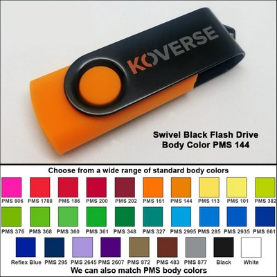 Swivel Black/Orange Flash Drive (128 MB Memory) - Body PMS 144