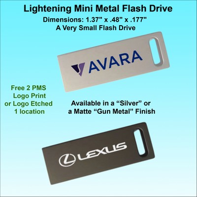 Mini Metal Lightening Flash Drive - Gun Metal or Silver Finish 1GB