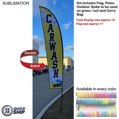 48 Hr Quick Ship - 13' Medium Feather Flag Kit, Full Color Graphics Double Sided, Spike and Bag.