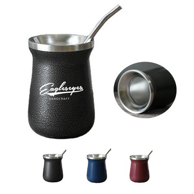 8oz Stainless Steel Double-Wall Cup with Straw