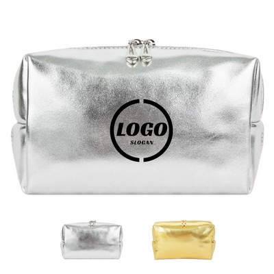 Premium Metallic PU Leather Cosmetic Pouch MOQ 50pcs